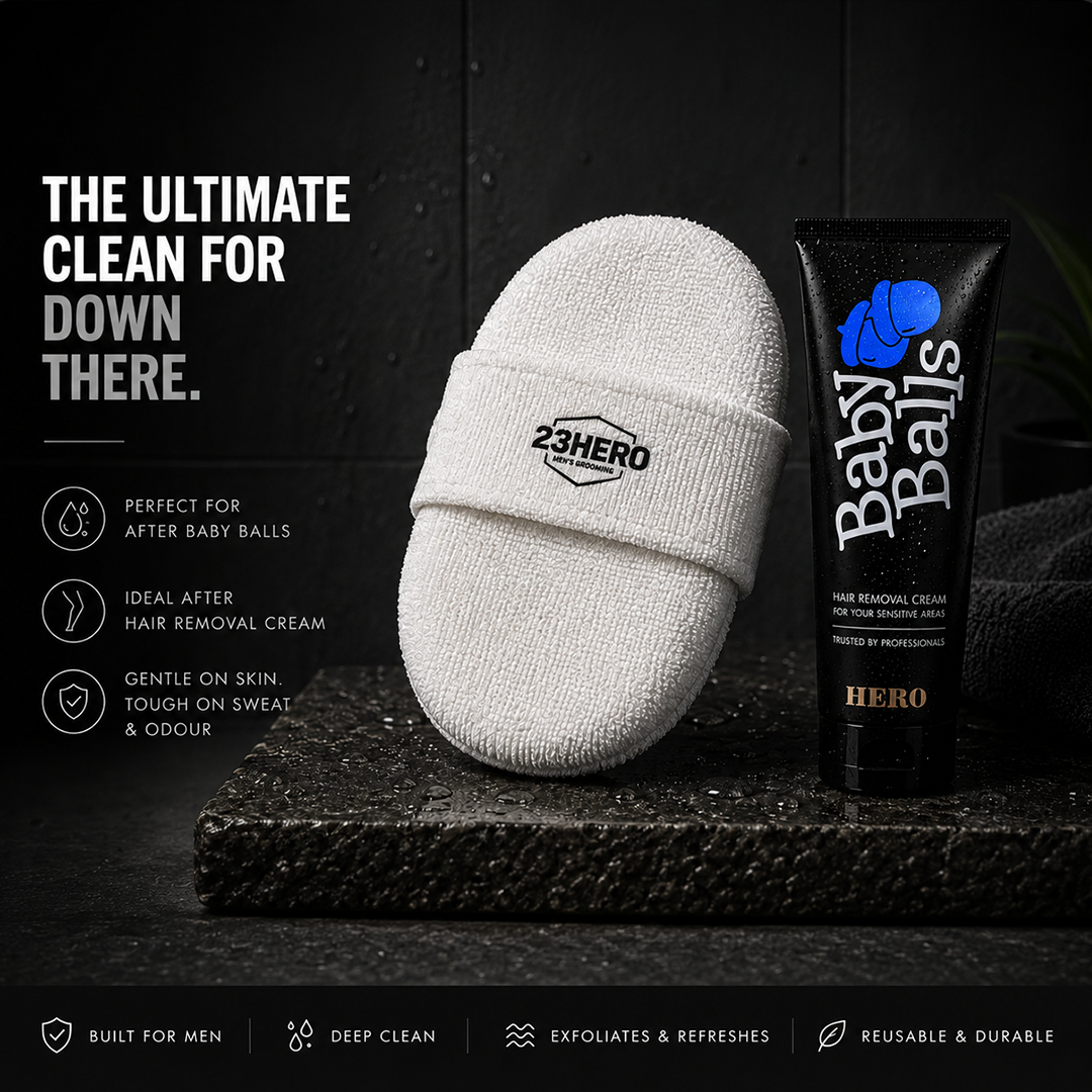 23HERO loofah exfoliating pad for men,gentle body scrubber for use after hair removal cream
