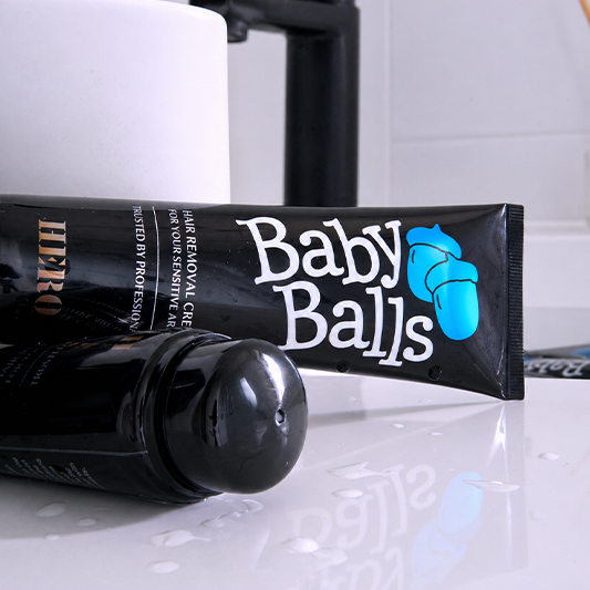 23HERO Baby Balls hair removal cream for men, sensitive area formula.